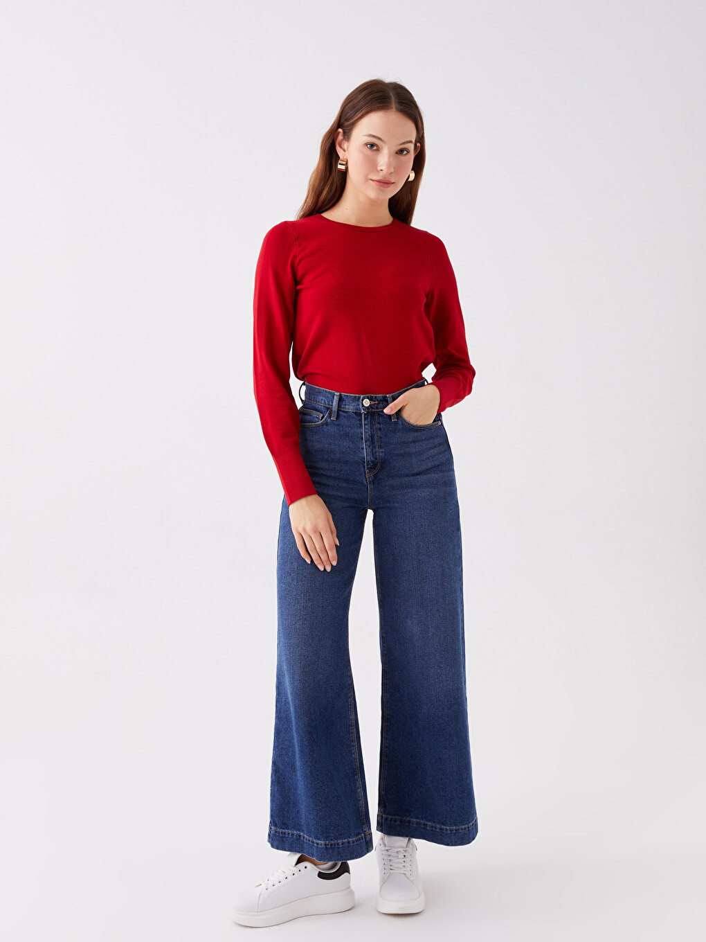 Crew Neck Plain Long Sleeve Women's Knitwear Sweater-2