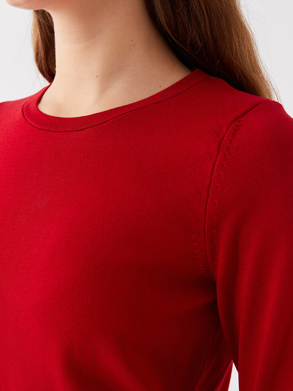 Crew Neck Plain Long Sleeve Women's Knitwear Sweater-3