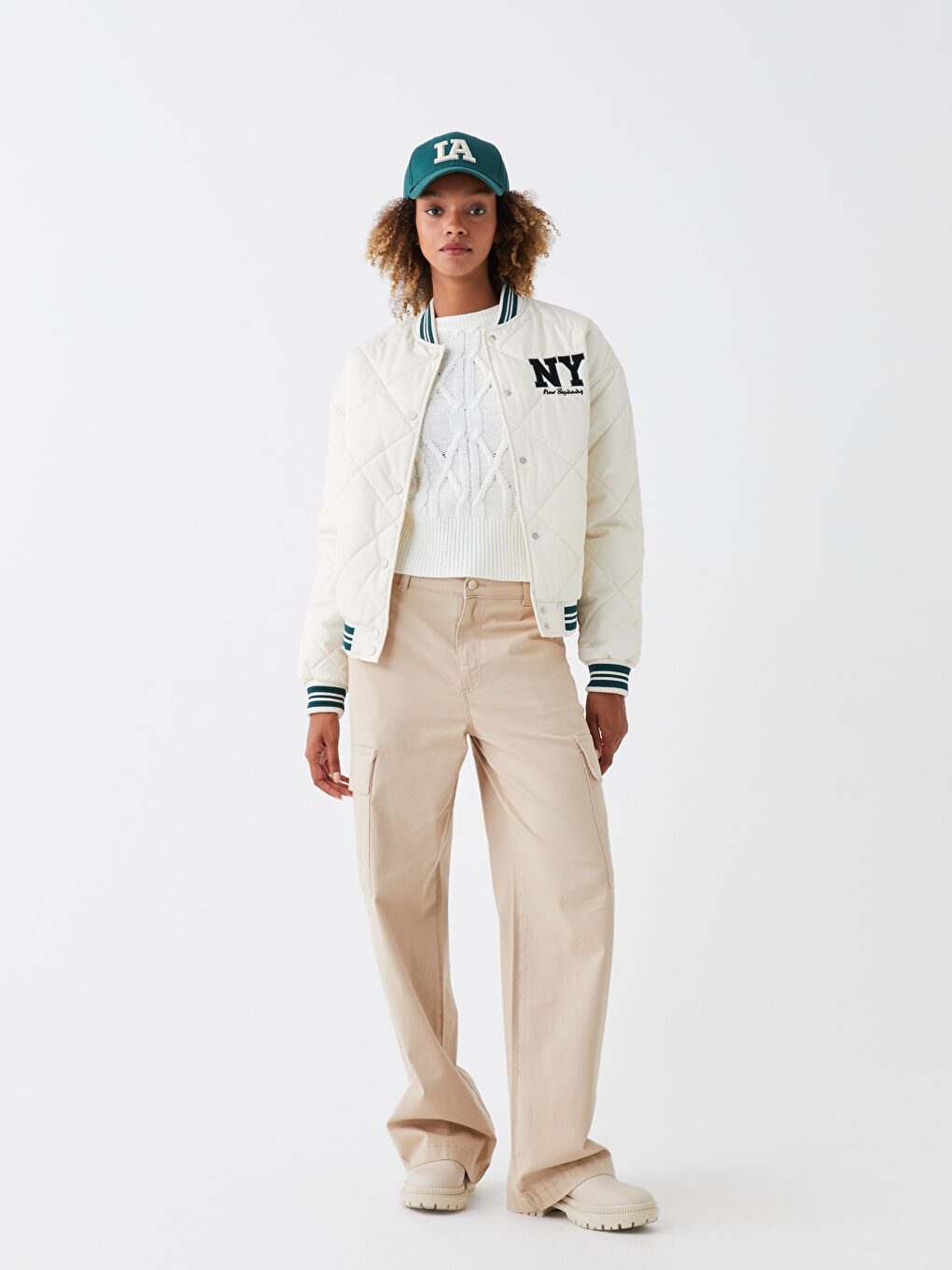 Ekru Nakışlı Uzun Kollu Kadın Kolej Ceket-2