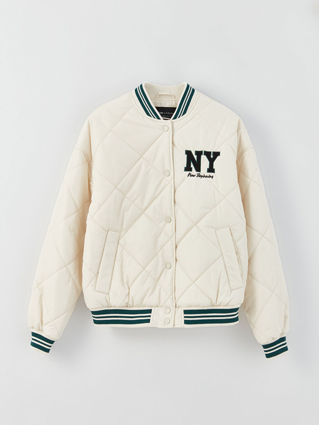 Ekru Nakışlı Uzun Kollu Kadın Kolej Ceket-7