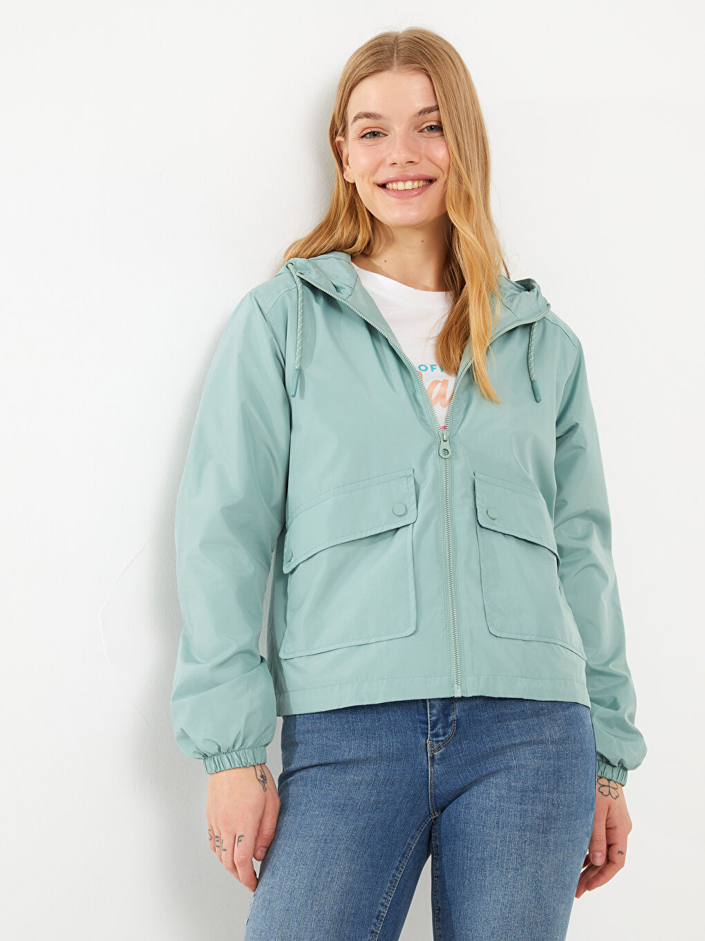 LCW Vision Women's Hooded Plain Raincoat -W30070Z8-V2S