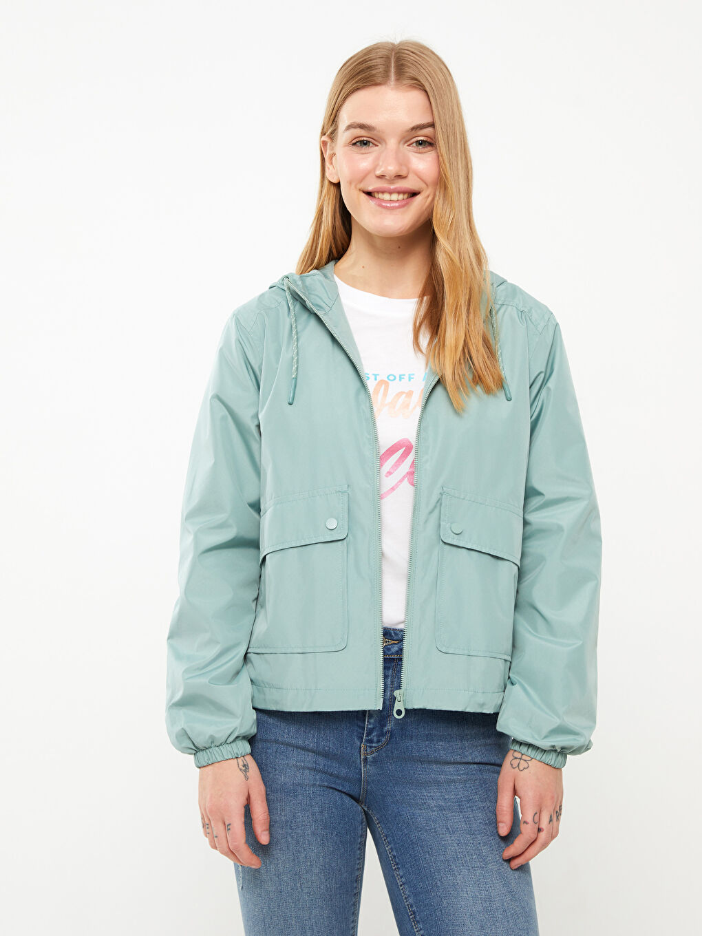 LCW Vision Women's Hooded Plain Raincoat -W30070Z8-V2S