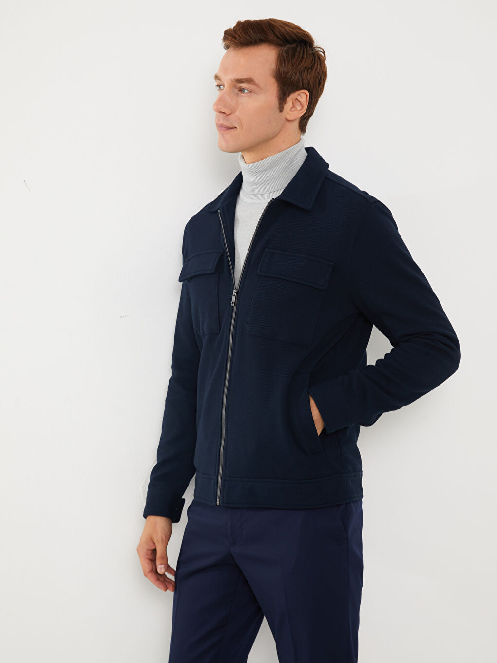 Slim Fit Collared Neck Men's Coat-2