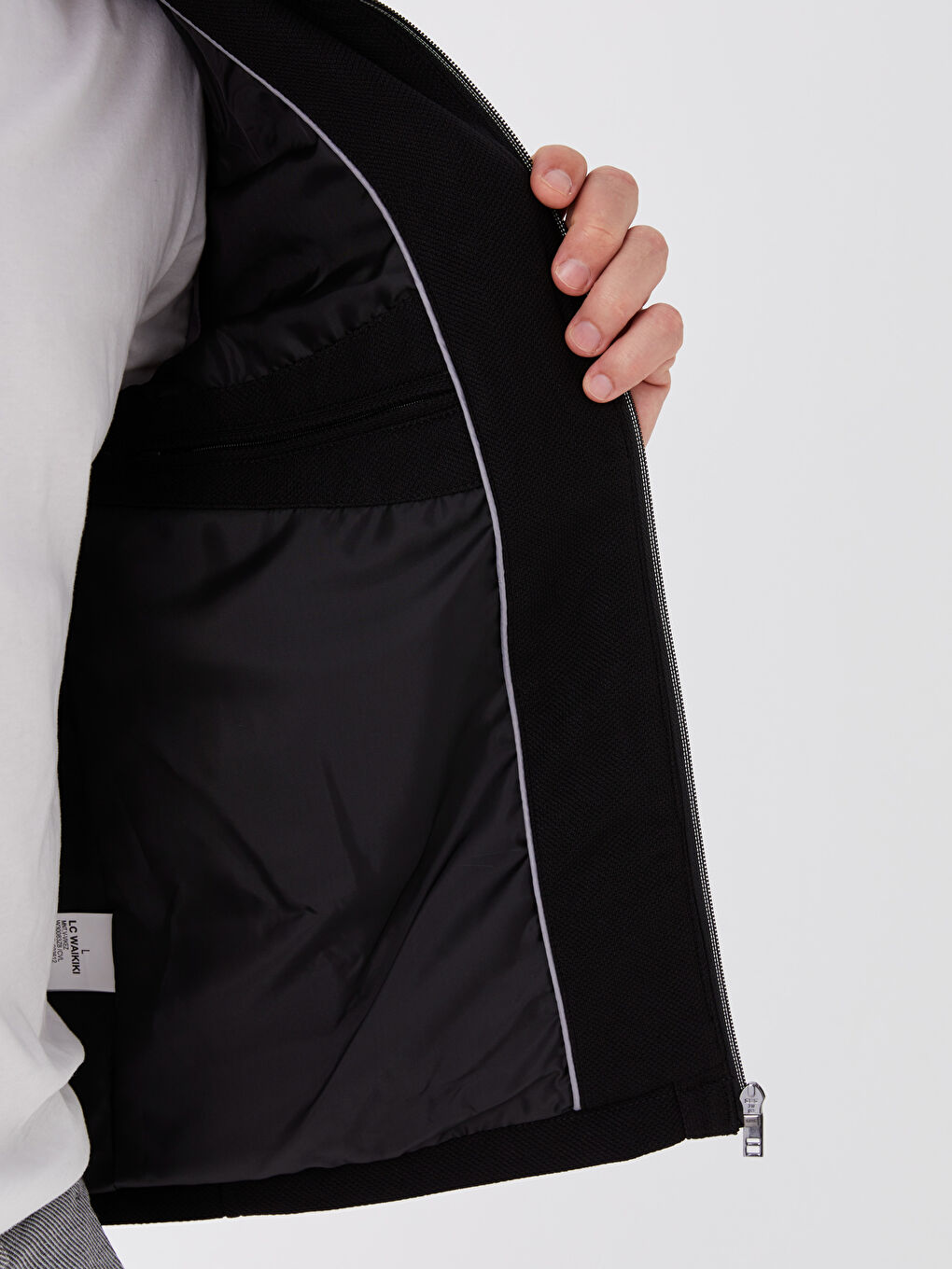 Siyah Slim Fit Biker Yaka Erkek Mont-4