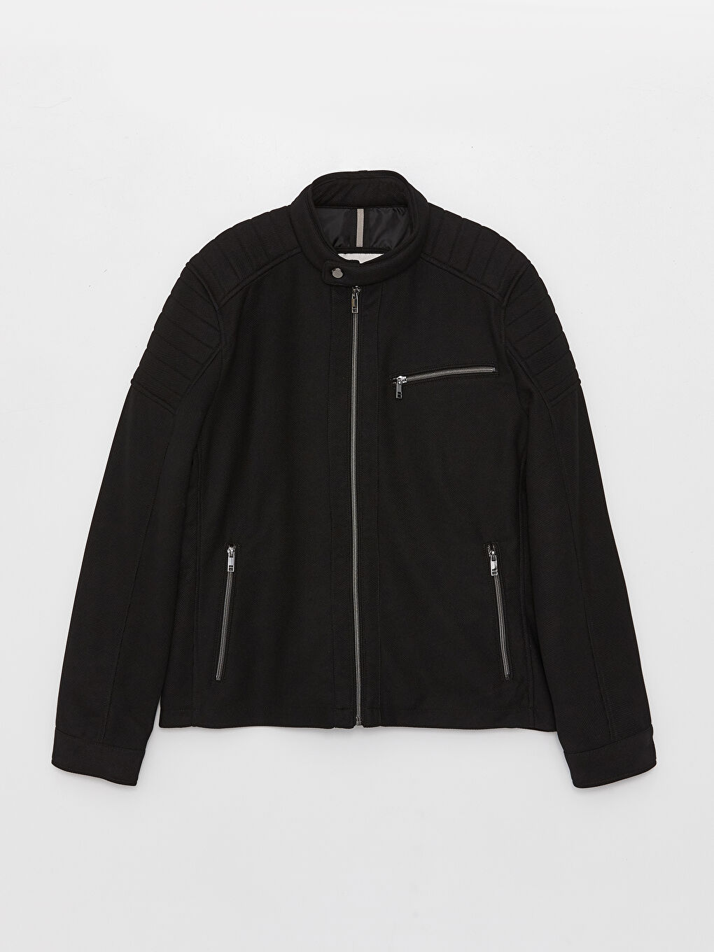 Siyah Slim Fit Biker Yaka Erkek Mont-6