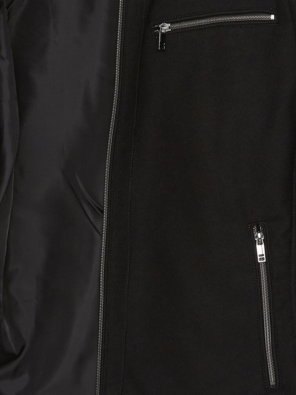 Siyah Slim Fit Biker Yaka Erkek Mont-8