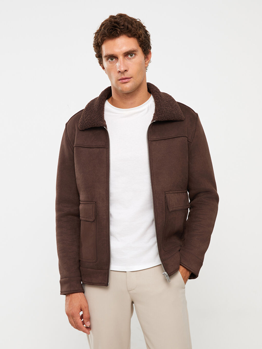 სტანდარტული ნიმუშის პერანგის საყელო მამაკაცის ზამშის ქურთუკი-2