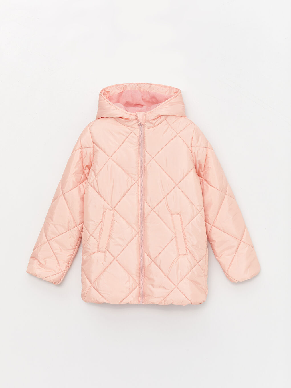 Pembe Kapüşonlu Kapitone Kız Çocuk Mont