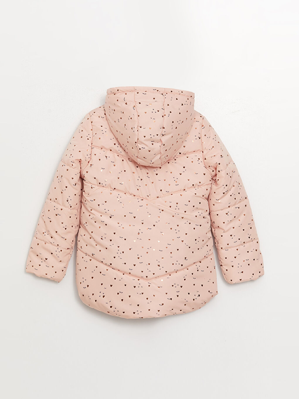 Pembe Kapüşonlu Baskılı Kız Çocuk Mont-1