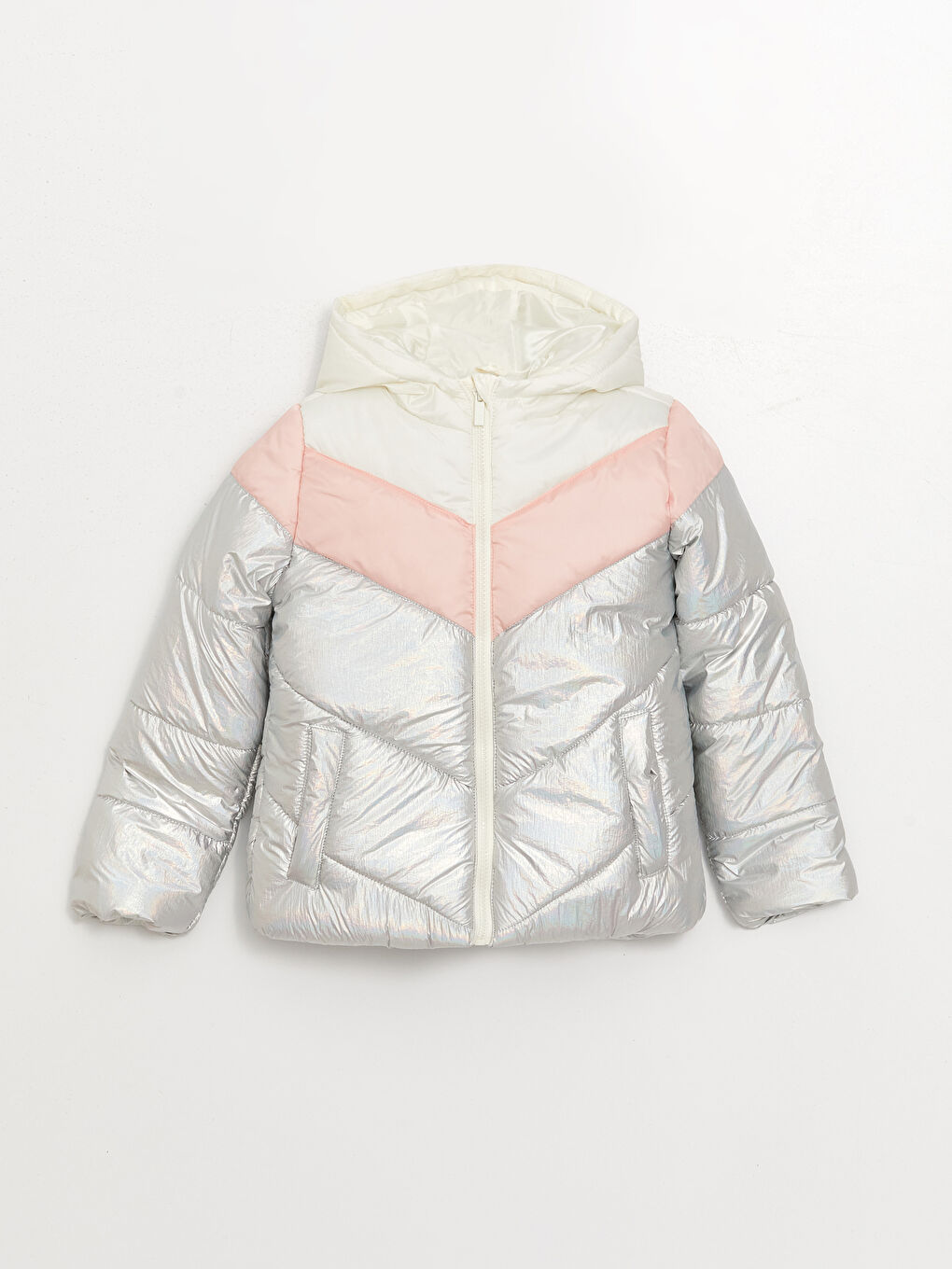 Hooded Color Block Girl Inflatable Coat