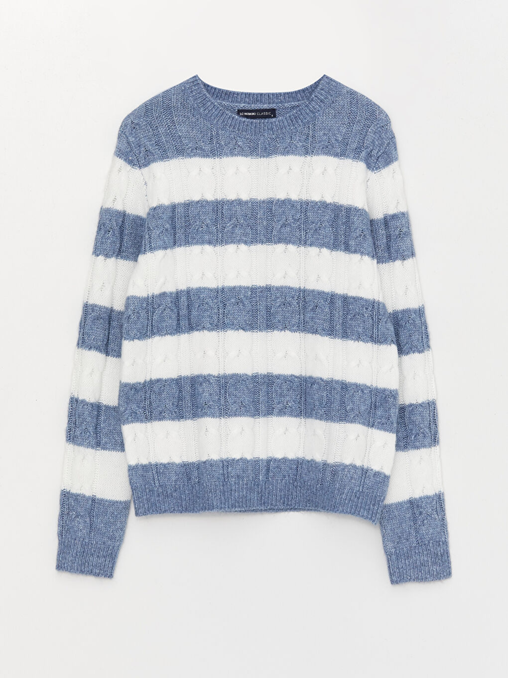 әйелдерге арналған дөңгелек жағалы түрлі-түсті ұзын жең трикотаж жемпір-5