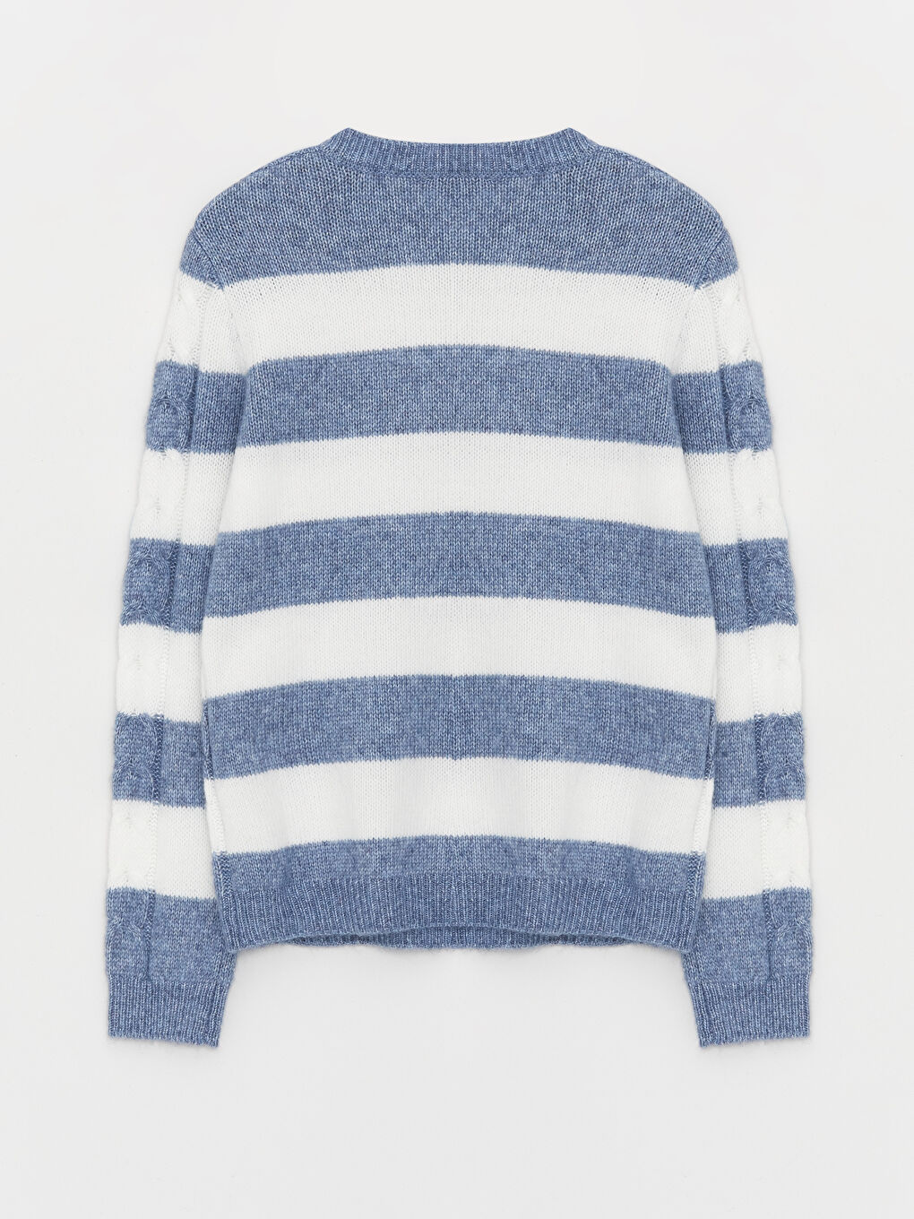 әйелдерге арналған дөңгелек жағалы түрлі-түсті ұзын жең трикотаж жемпір-6