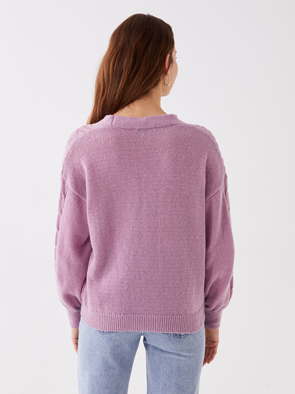 V-Neck Self Patterned Long Sleeve Women's Knitwear Cardigan-4