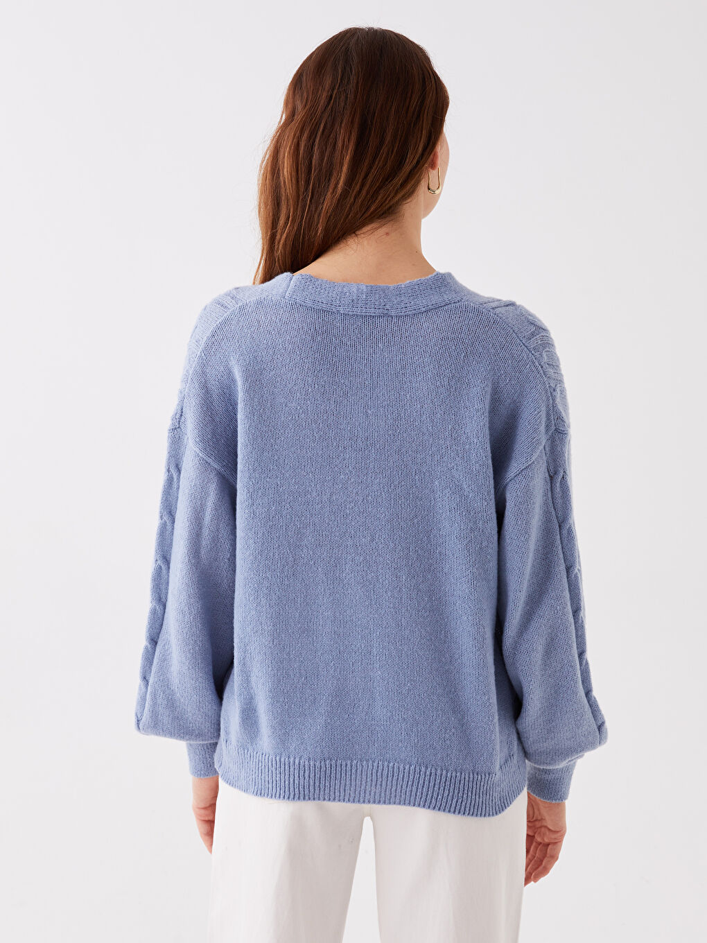V-Neck Self Patterned Long Sleeve Women's Knitwear Cardigan-4