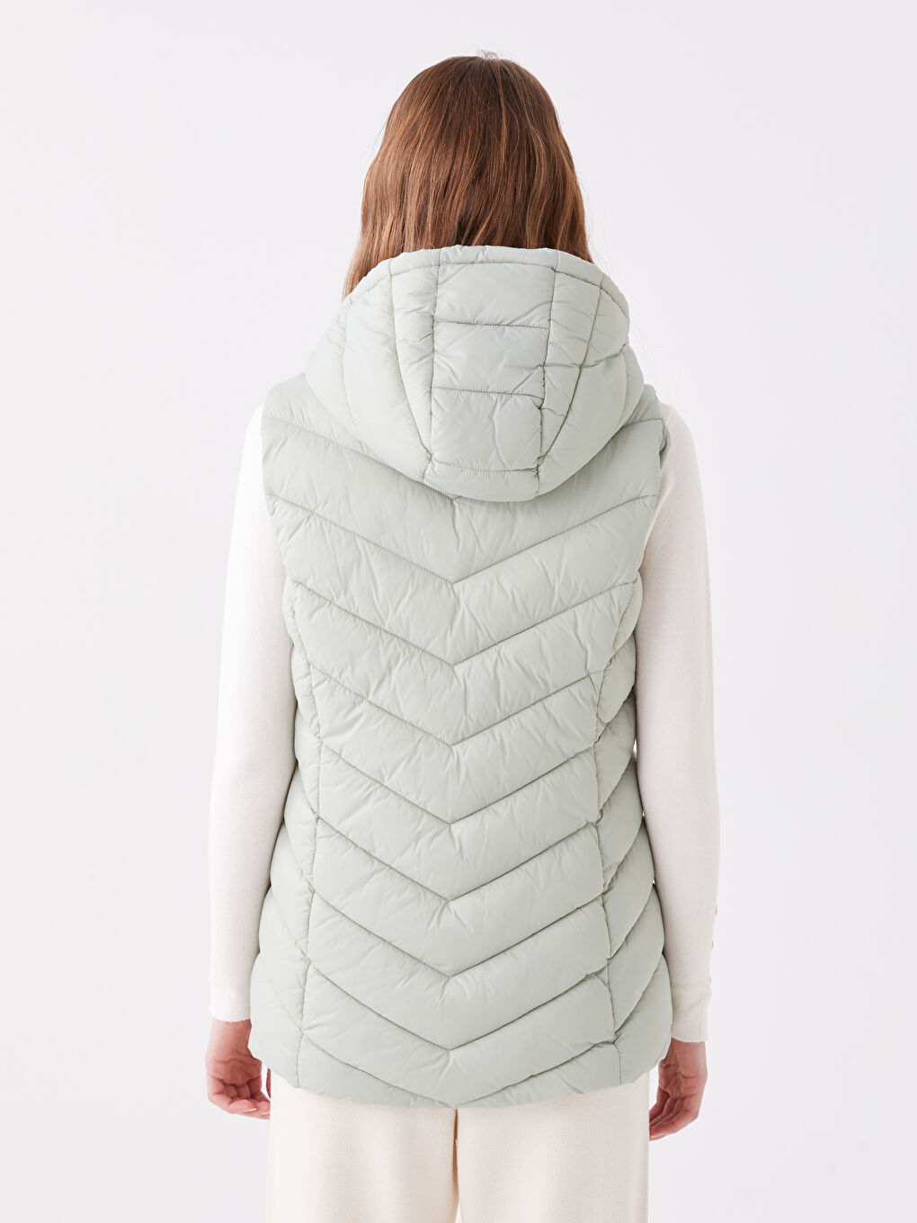 Vestă matlasată simplă cu glugă pentru femei-5