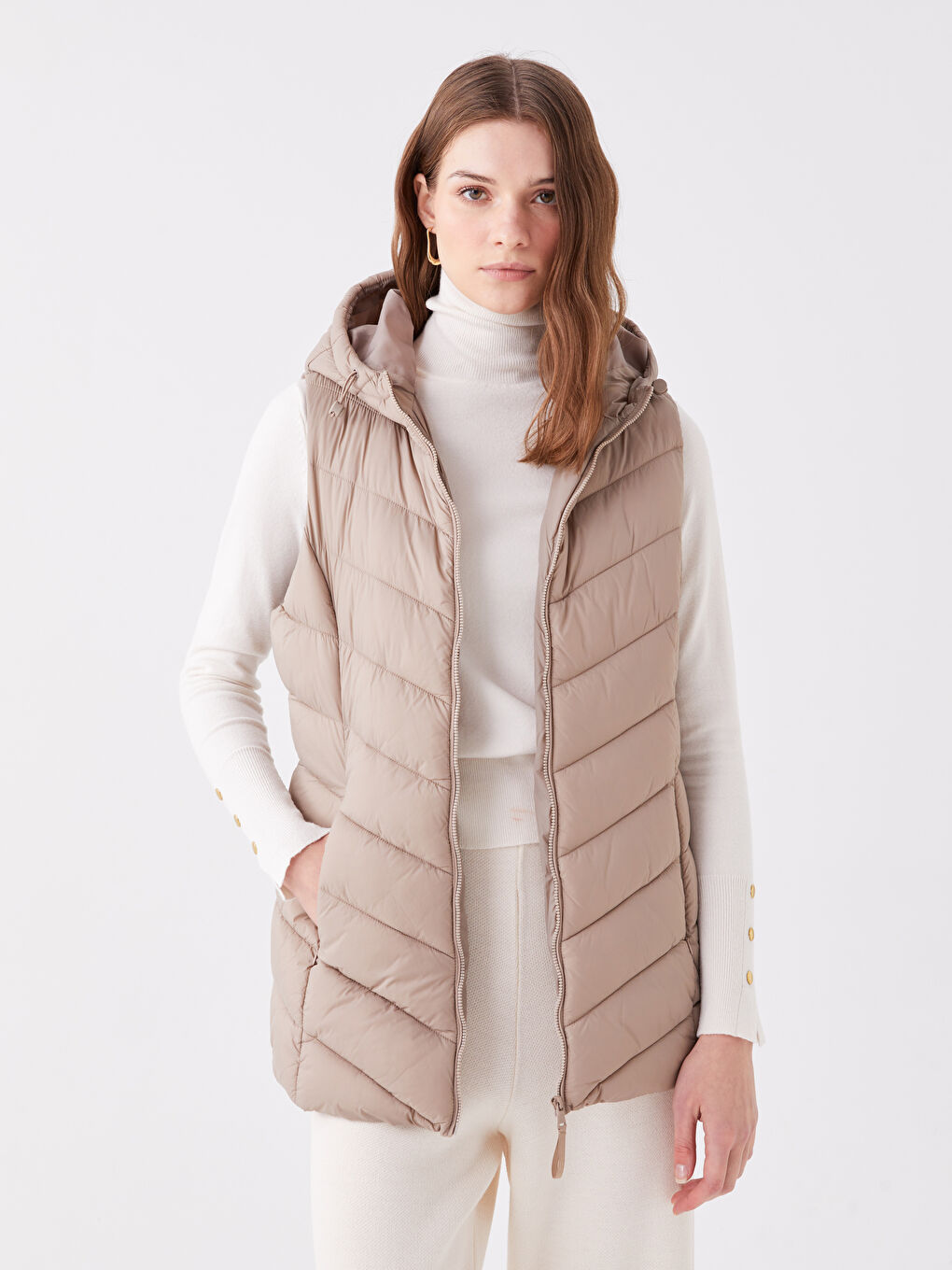 Women's Hooded Plain Puffer Gilet