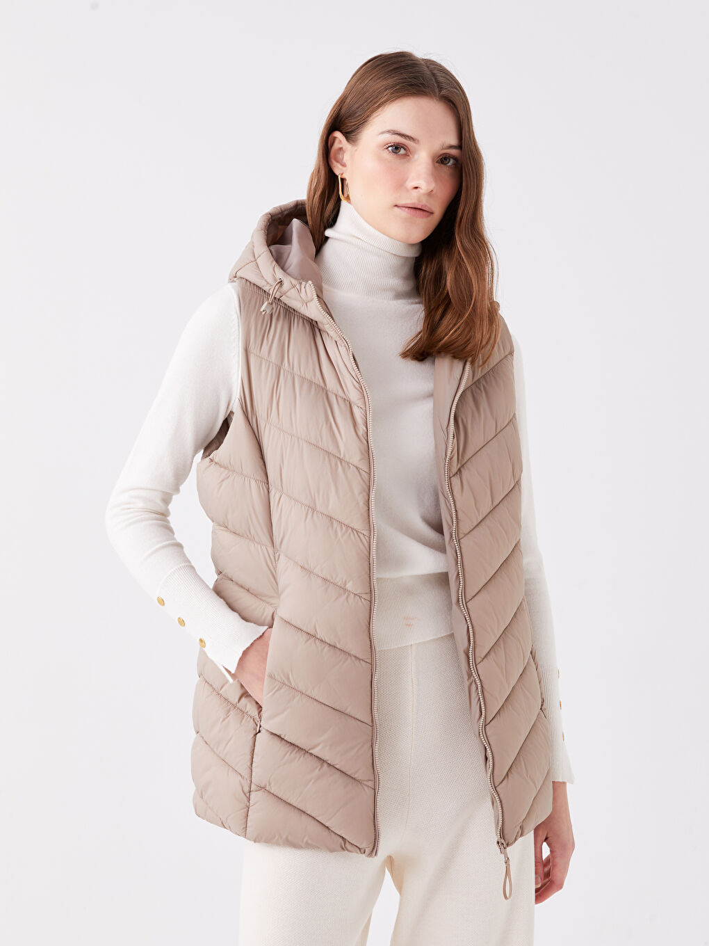 Women's Hooded Plain Puffer Gilet-1