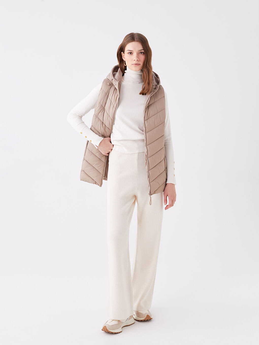 Women's Hooded Plain Puffer Gilet-2