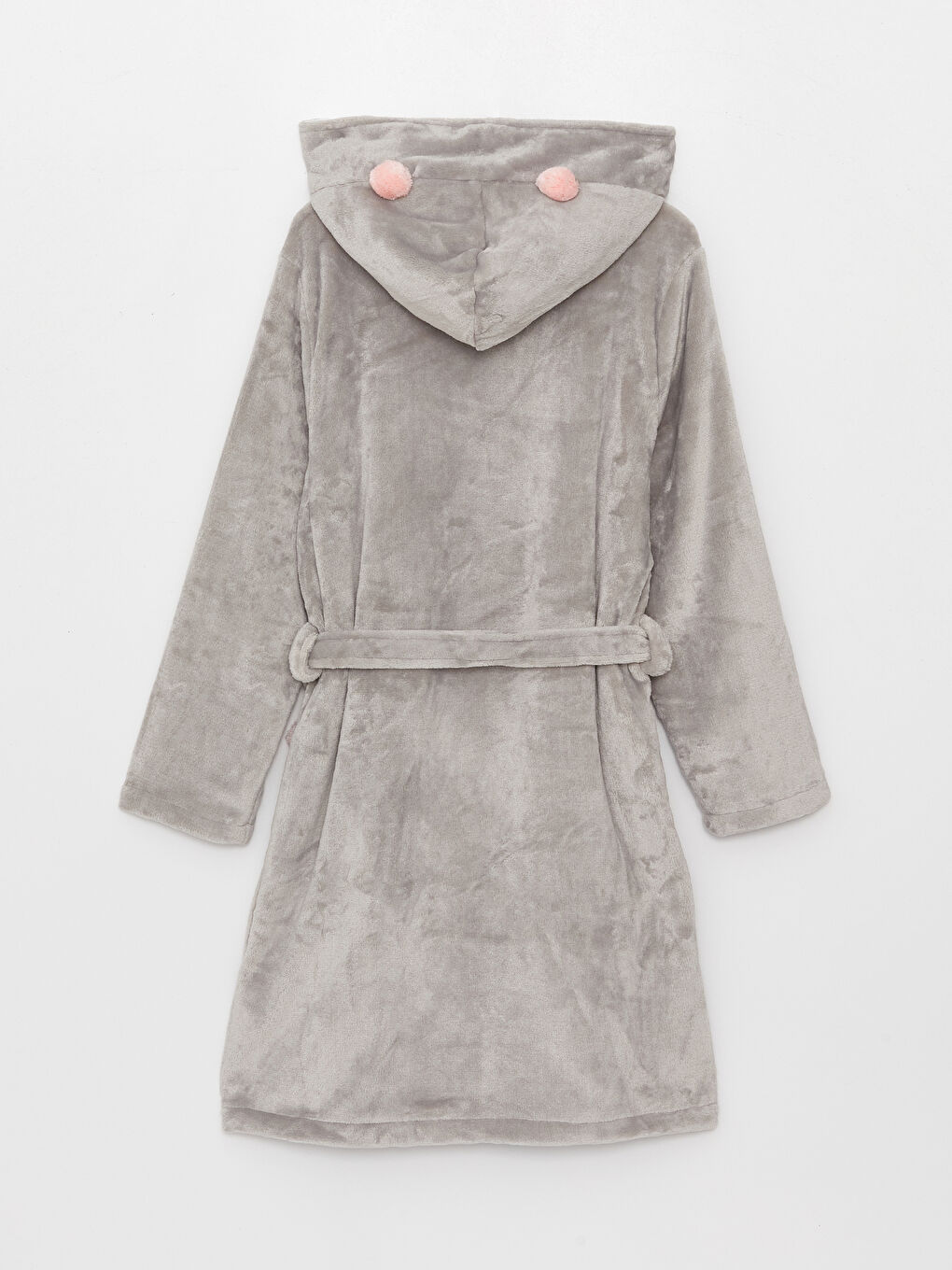 Gri Kapüşonlu Düz Uzun Kollu Kadın Sabahlık-6
