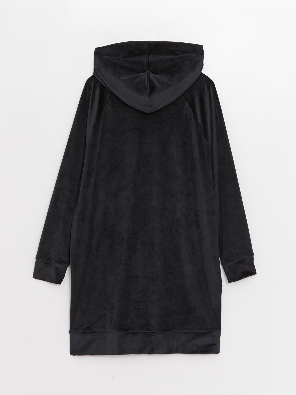 Siyah Kapüşonlu Nakışlı Uzun Kollu Kadife Kadın Pijama Üst-6