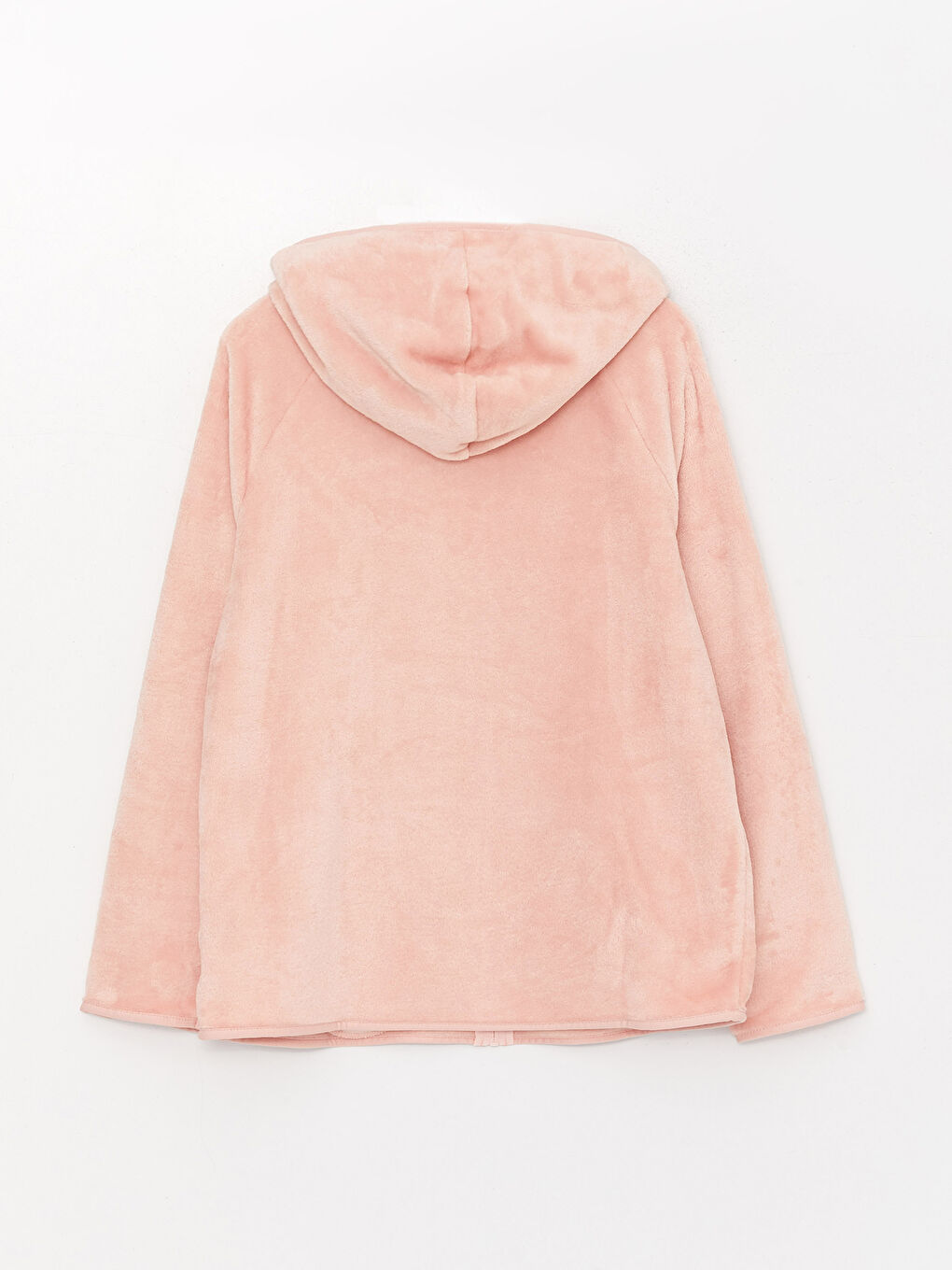 Pembe Kapüşonlu Düz Uzun Kollu Kadın Pelüş Pijama Üst-6