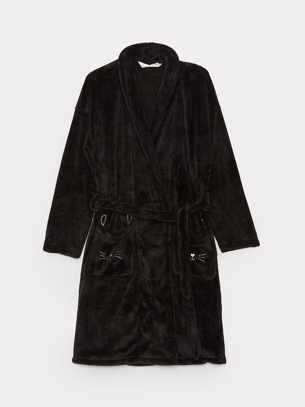 Halat pluș brodat cu mânecă lungă și guler șal pentru femei-5