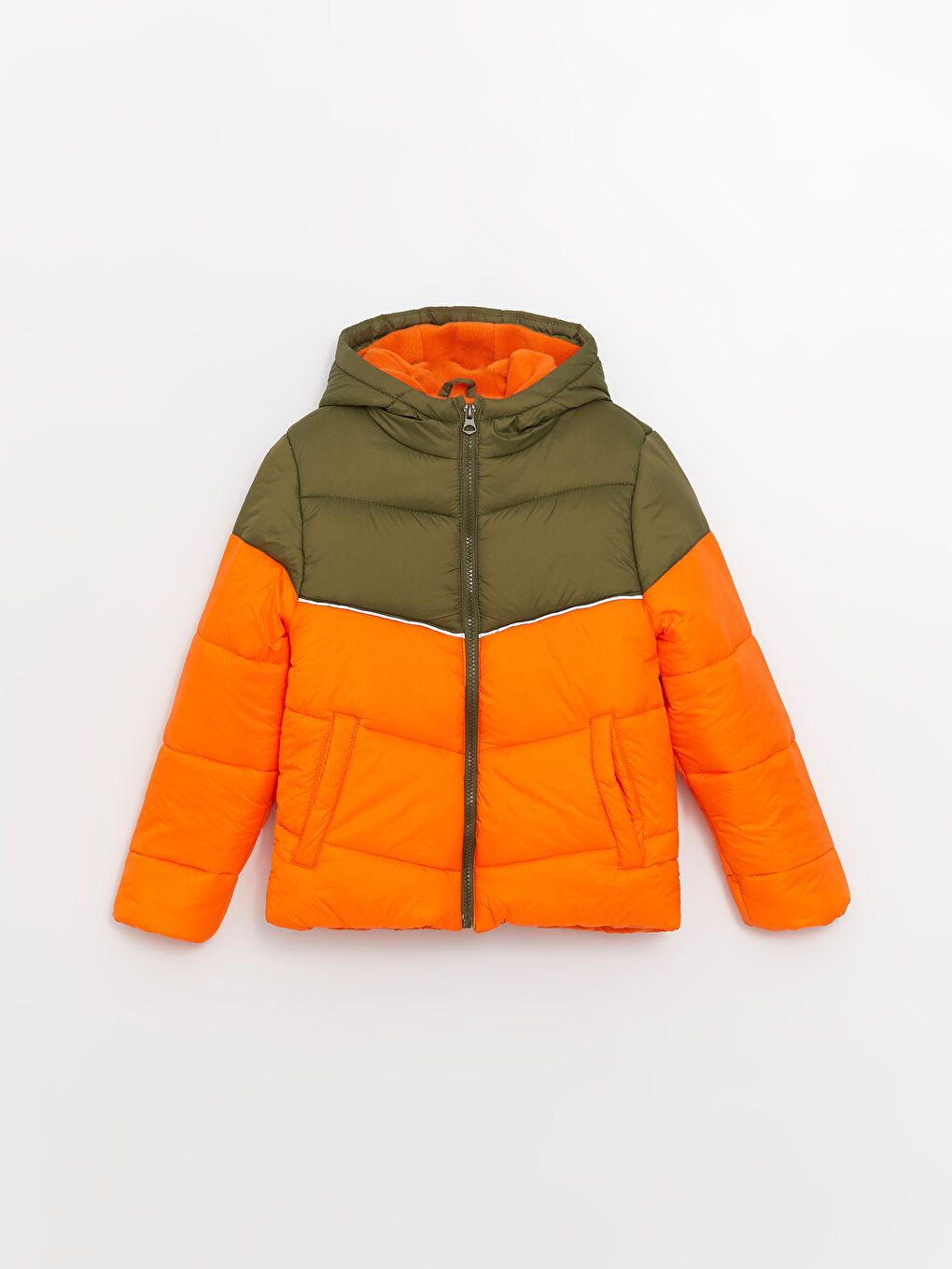 Geacă Matlasată băieți cu glugă și bloc de culoare