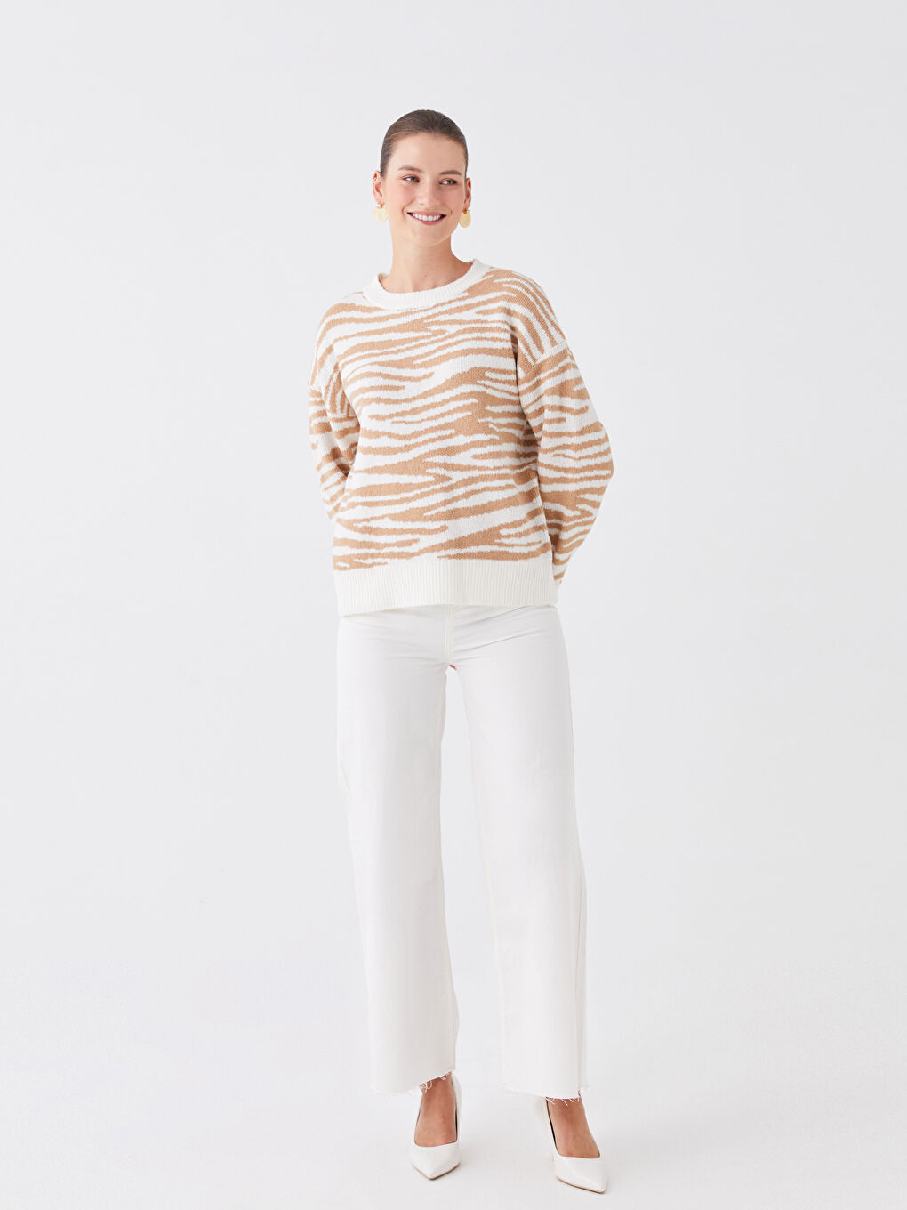 LCWAIKIKI Basic Crew Neck Patterned Long Sleeve Women's Knitwear Sweater -W30286Z8-LKM