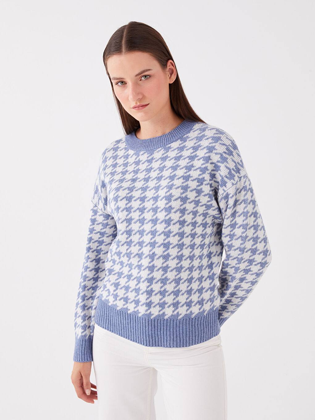 LCWAIKIKI Basic Crew Neck Patterned Long Sleeve Women's Knitwear Sweater -W30287Z8-MHY