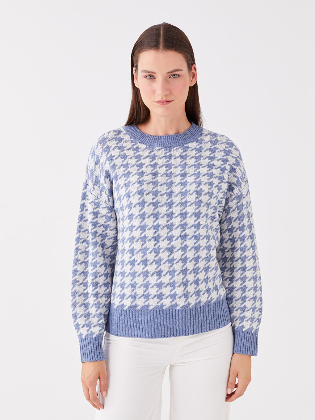 LCWAIKIKI Basic Crew Neck Patterned Long Sleeve Women's Knitwear Sweater -W30287Z8-MHY