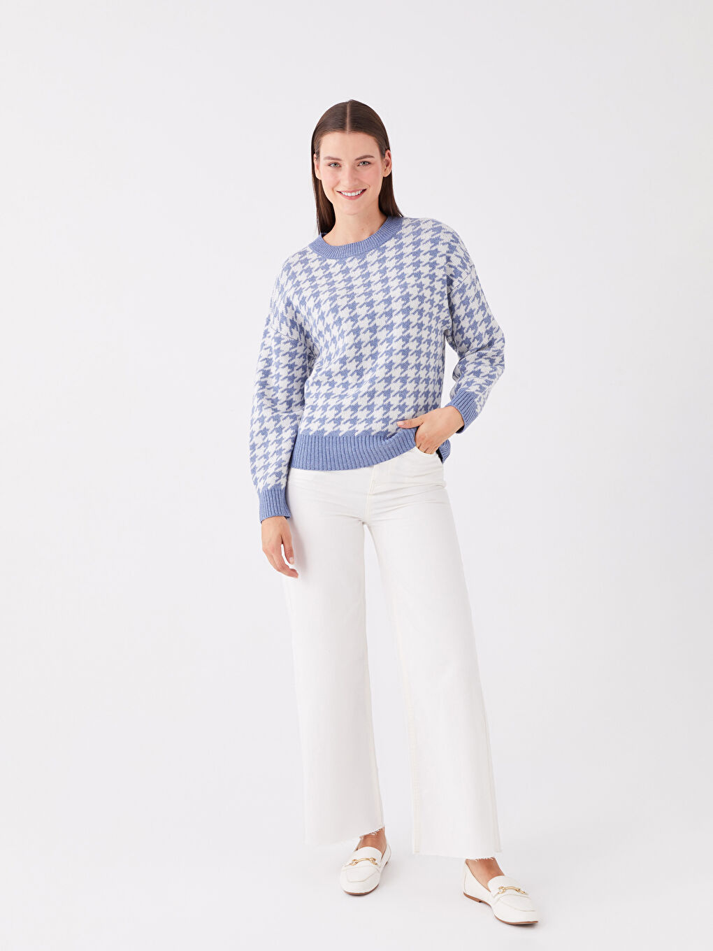 LCWAIKIKI Basic Crew Neck Patterned Long Sleeve Women's Knitwear Sweater -W30287Z8-MHY