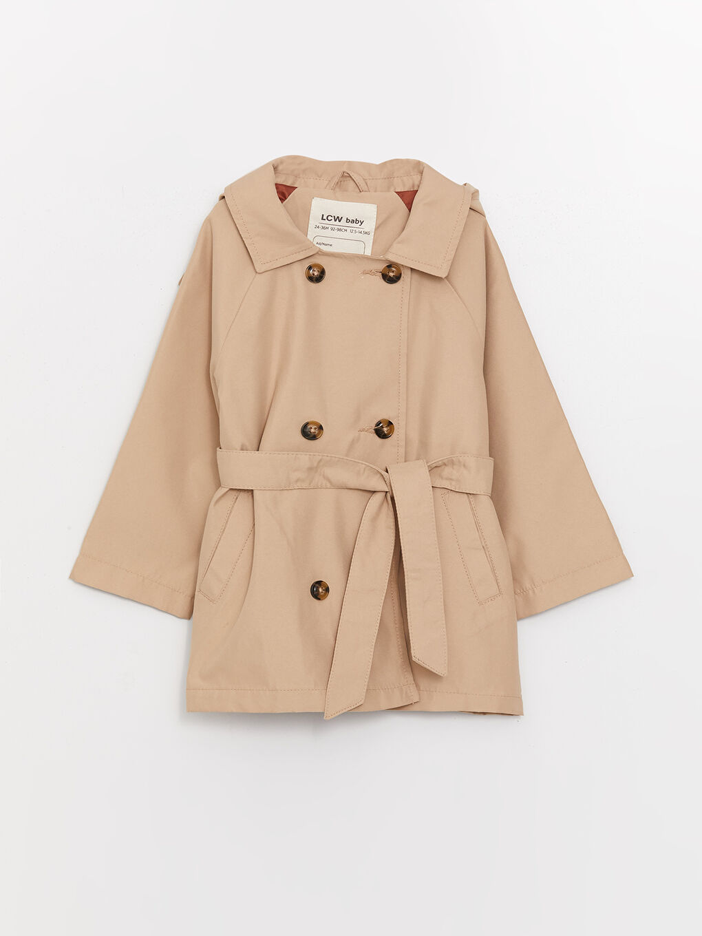 Bej Kapüşonlu Uzun Kollu Basic Kız Bebek Trençkot