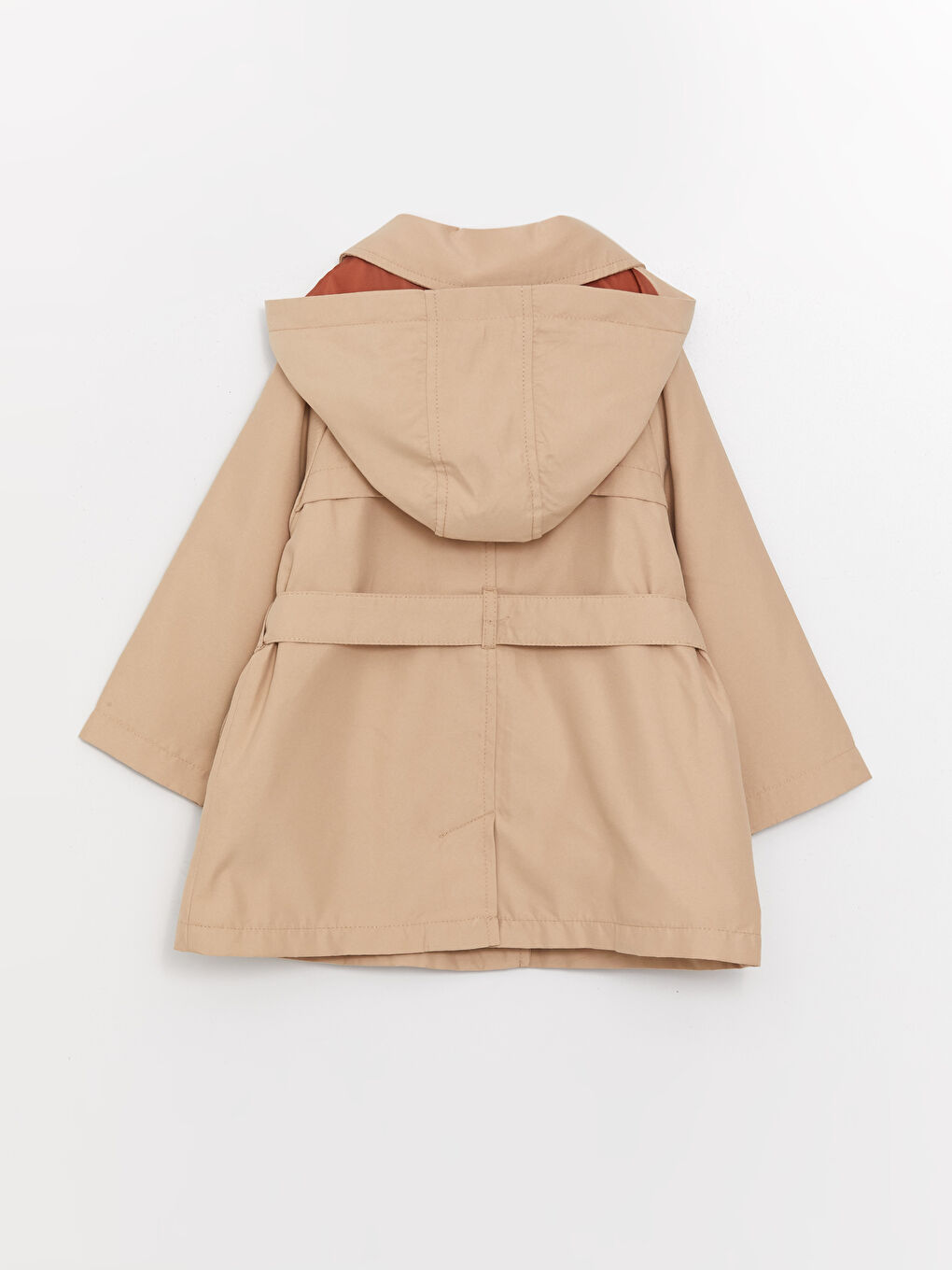 Bej Kapüşonlu Uzun Kollu Basic Kız Bebek Trençkot-1