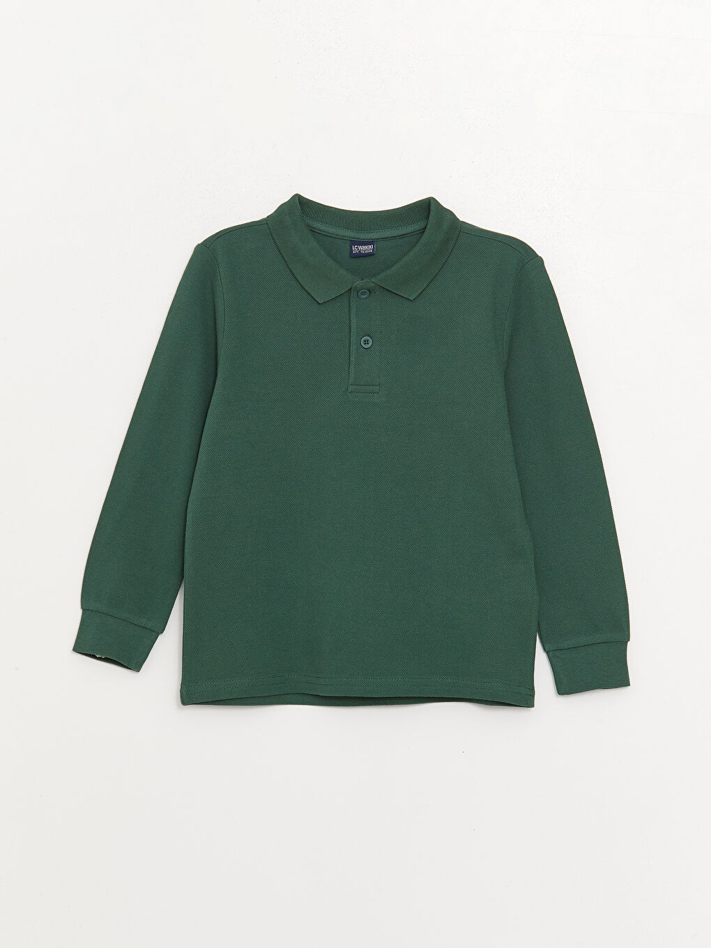 LCW Kids Orta Yeşil Polo Yaka Basic Uzun Kollu Erkek Çocuk Tişört