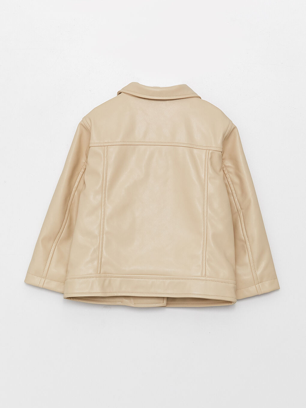 Bej Uzun Kollu Kız Bebek Deri Görünümlü Ceket-1