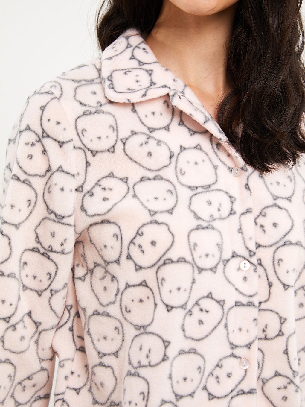 LC Waikiki Shirt Collar Patterned Long Sleeve Fleece Women's Pajamas Set -W30409Z8-LSZ