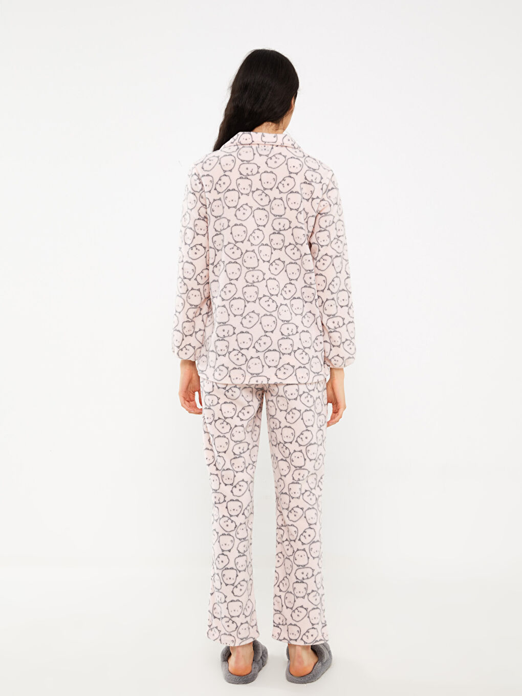 LC Waikiki Shirt Collar Patterned Long Sleeve Fleece Women's Pajamas Set -W30409Z8-LSZ