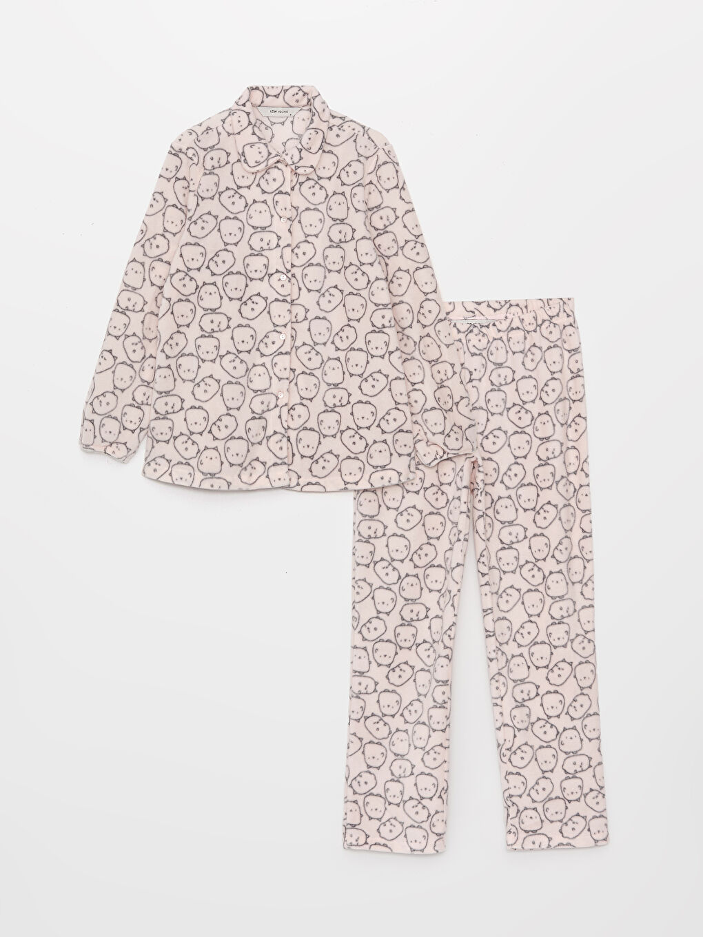 LC Waikiki Shirt Collar Patterned Long Sleeve Fleece Women's Pajamas Set -W30409Z8-LSZ