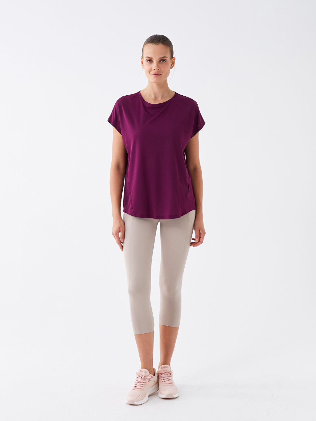 تي شيرت نساء كم قصير بسيط كول مدور-2