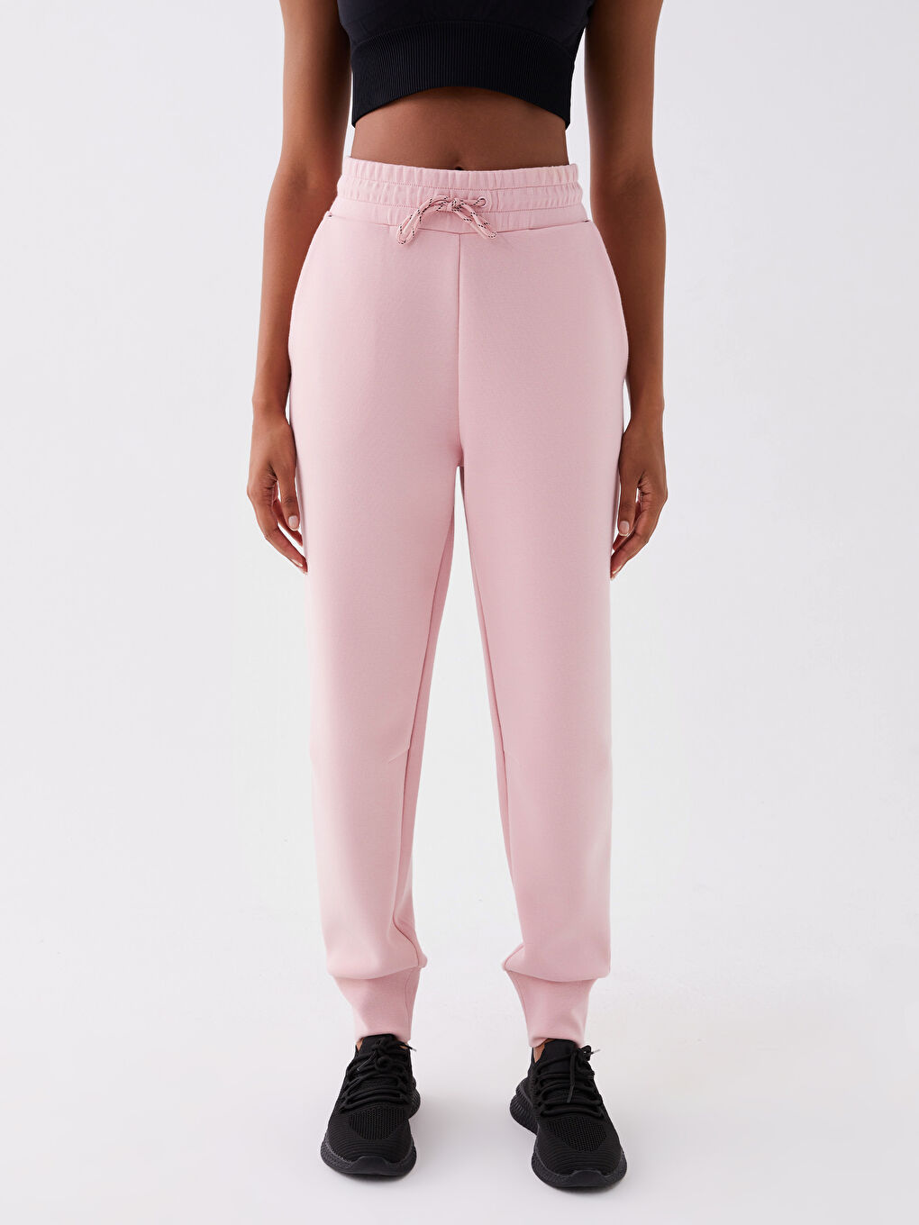 Women's Elasticated Waist Plain Jogger Sweatpants-3