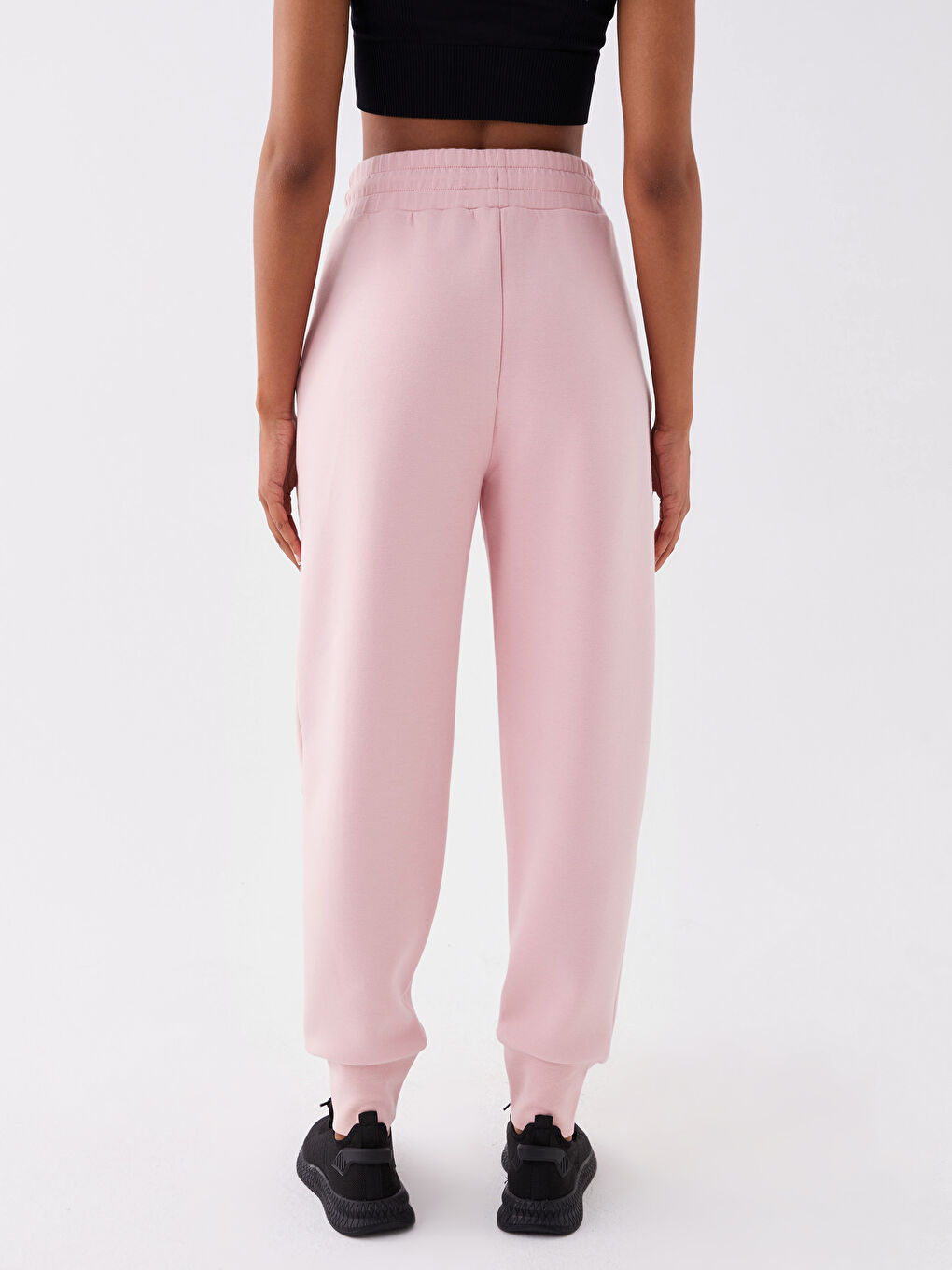 Women's Elasticated Waist Plain Jogger Sweatpants-4