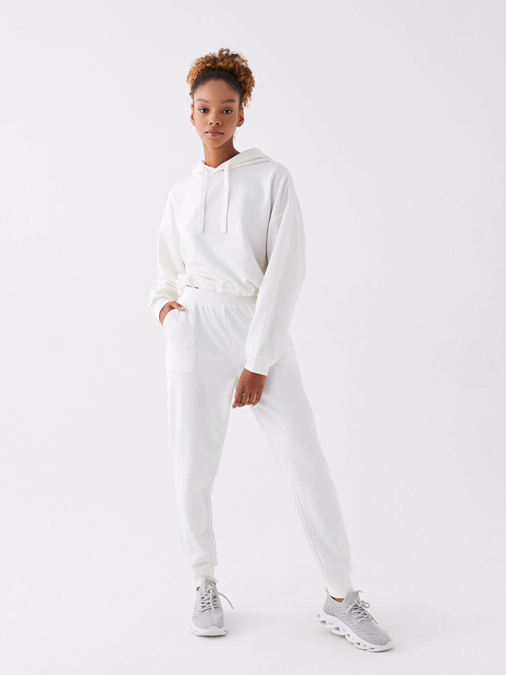 Women's Elasticated Waist Plain Jogger Sweatpants -W30436Z8-FDU