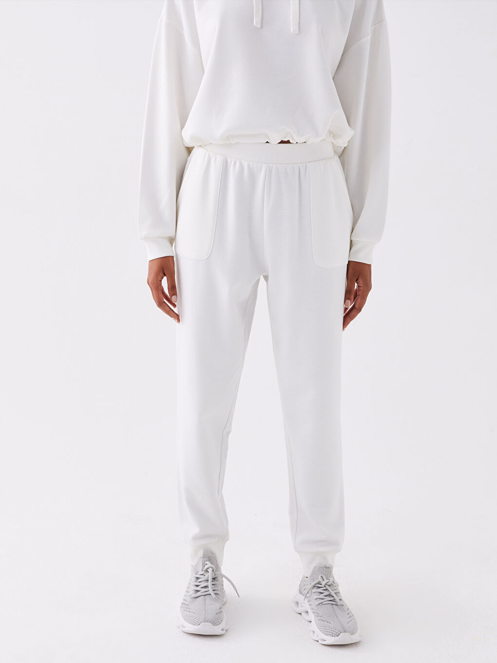 Women's Elasticated Waist Plain Jogger Sweatpants -W30436Z8-FDU