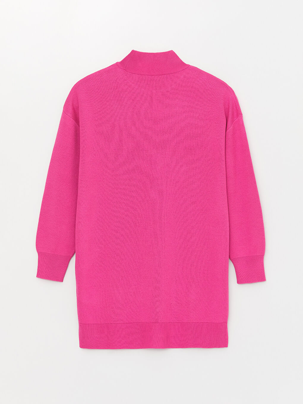 LCW Modest Canlı Pembe Yarım Balıkçı Yaka Düz Uzun Kollu Oversize Kadın Triko Tunik - 6