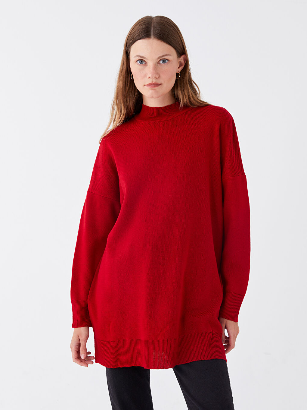Half Turtleneck Oversize Women's Knitwear Tunic -W30450Z8-VAD