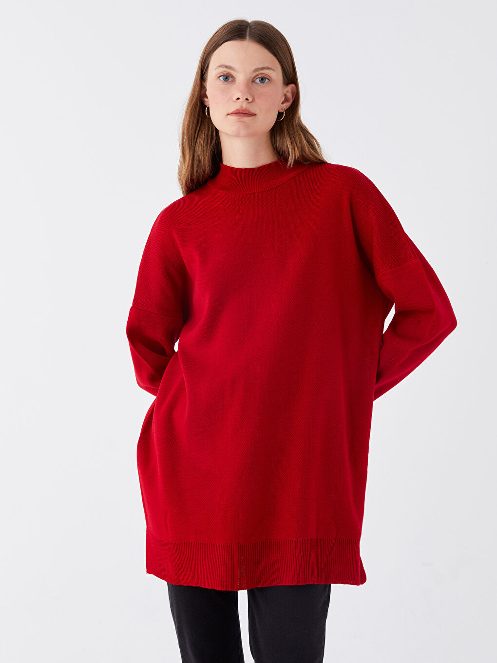 Half Turtleneck Oversize Women's Knitwear Tunic -W30450Z8-VAD