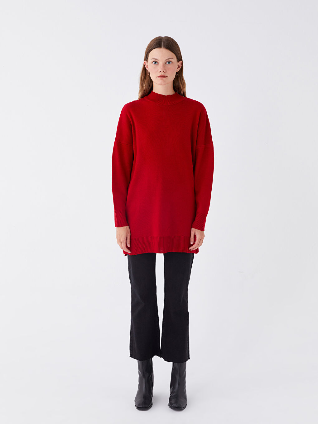 Half Turtleneck Oversize Women's Knitwear Tunic -W30450Z8-VAD