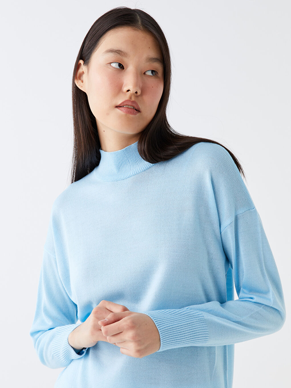 Half Turtleneck Plain Long Sleeve Women's Knitwear Tunic -W30451Z8-VJZ