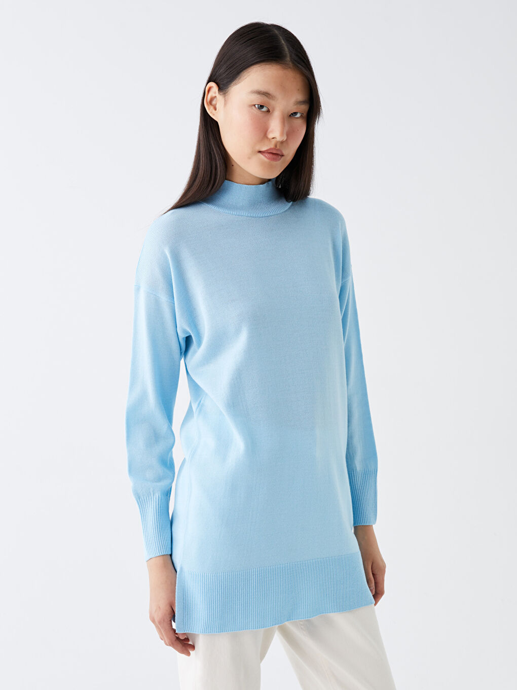 Half Turtleneck Plain Long Sleeve Women's Knitwear Tunic -W30451Z8-VJZ