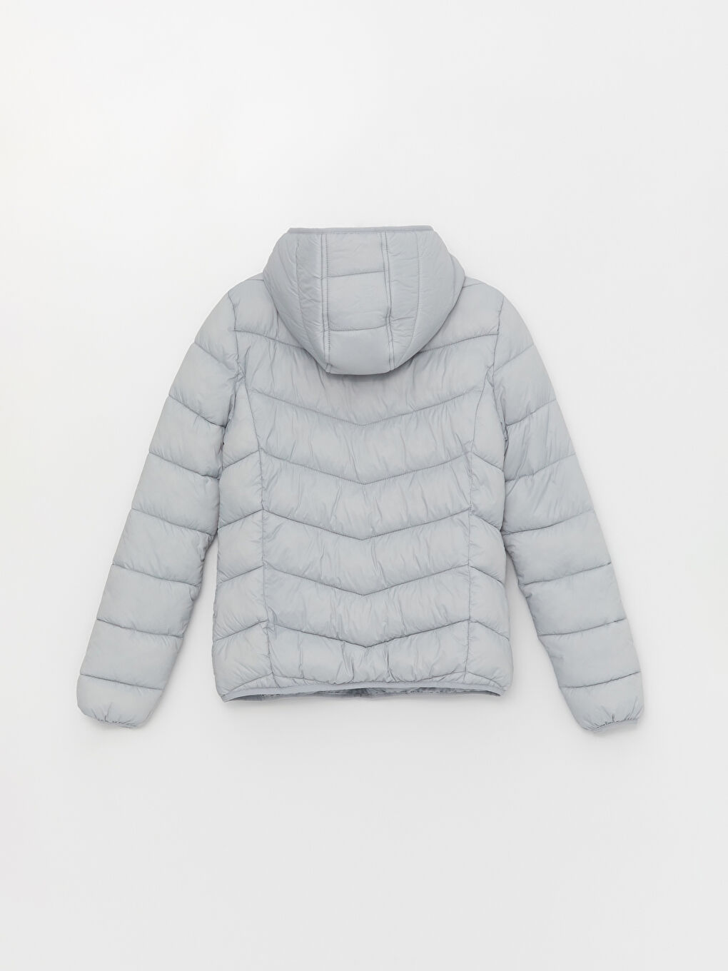 Gri Kadın Kapüşonlu Düz Şişme Mont-7